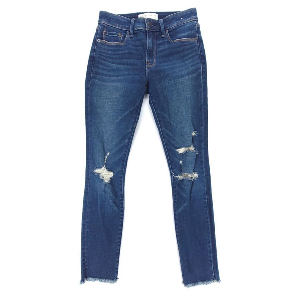 ABERCROMBIE Distressed Super Skinny Mid Rise Raw Hem Crop Jeans 90s Y2k 26 Short